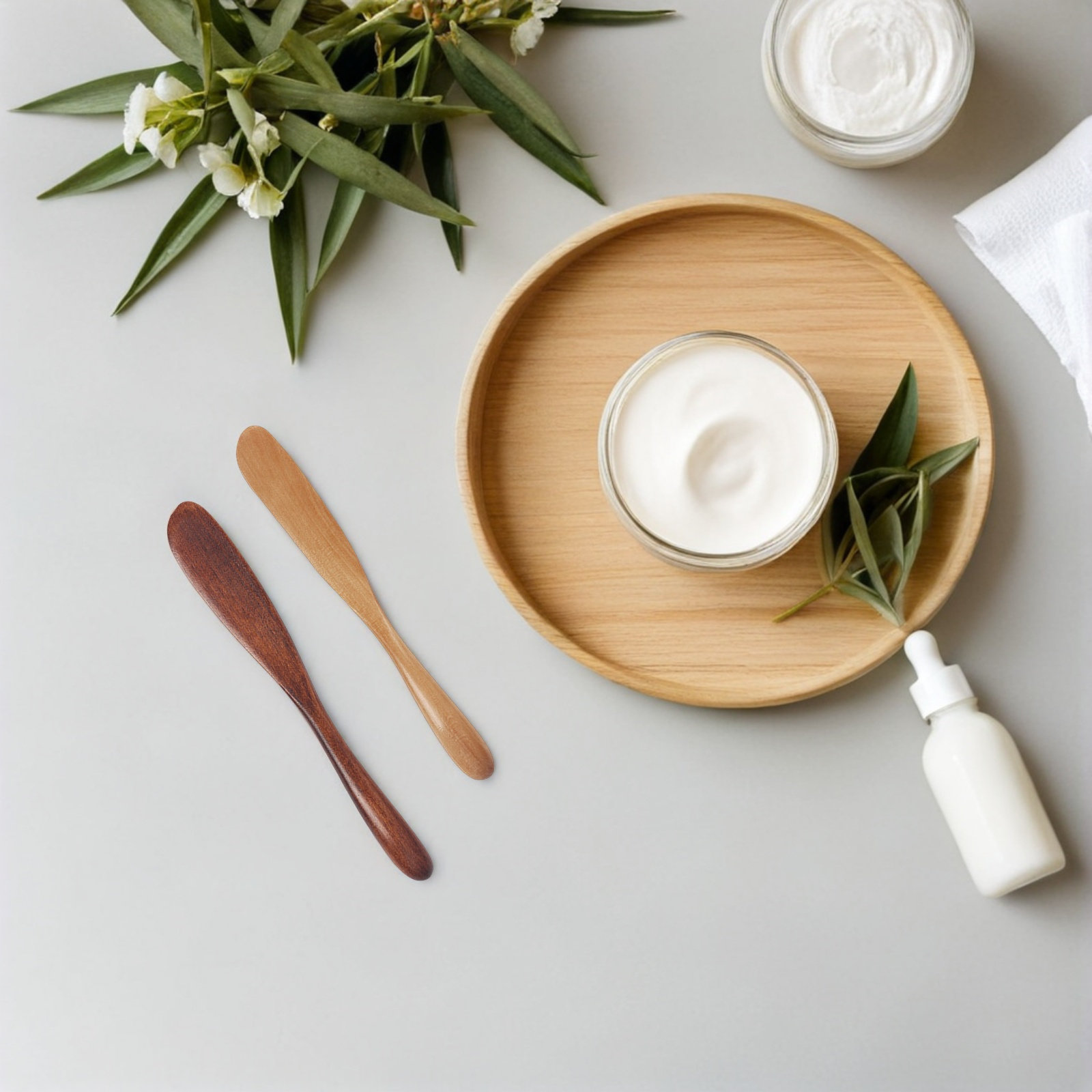 Skincare Natur E - 2Pcs Wooden Skincare Spatula Set Natural