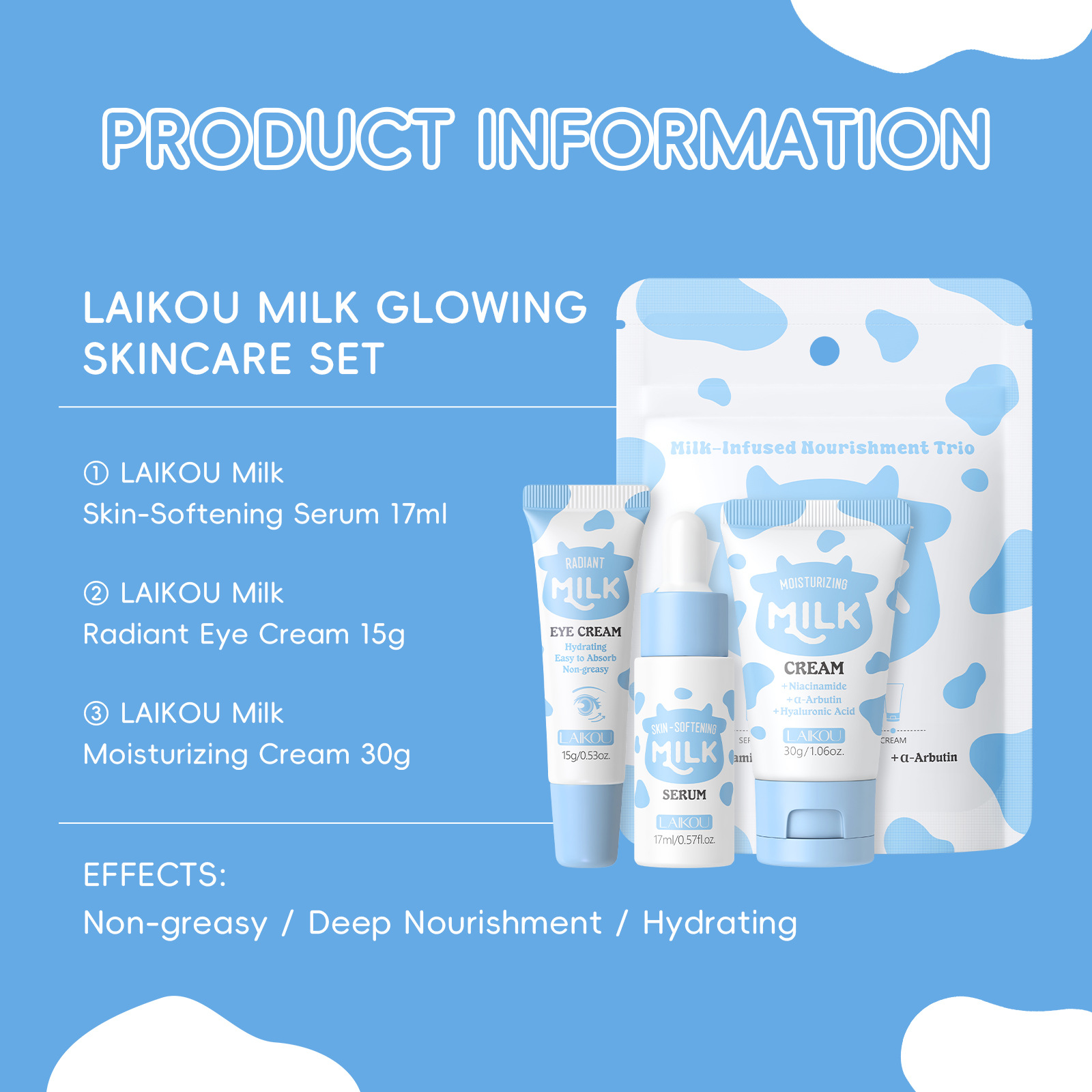 LAIKOU Milk 3Pcs Travel Skinca - огляд і ціна Skincare Gentle